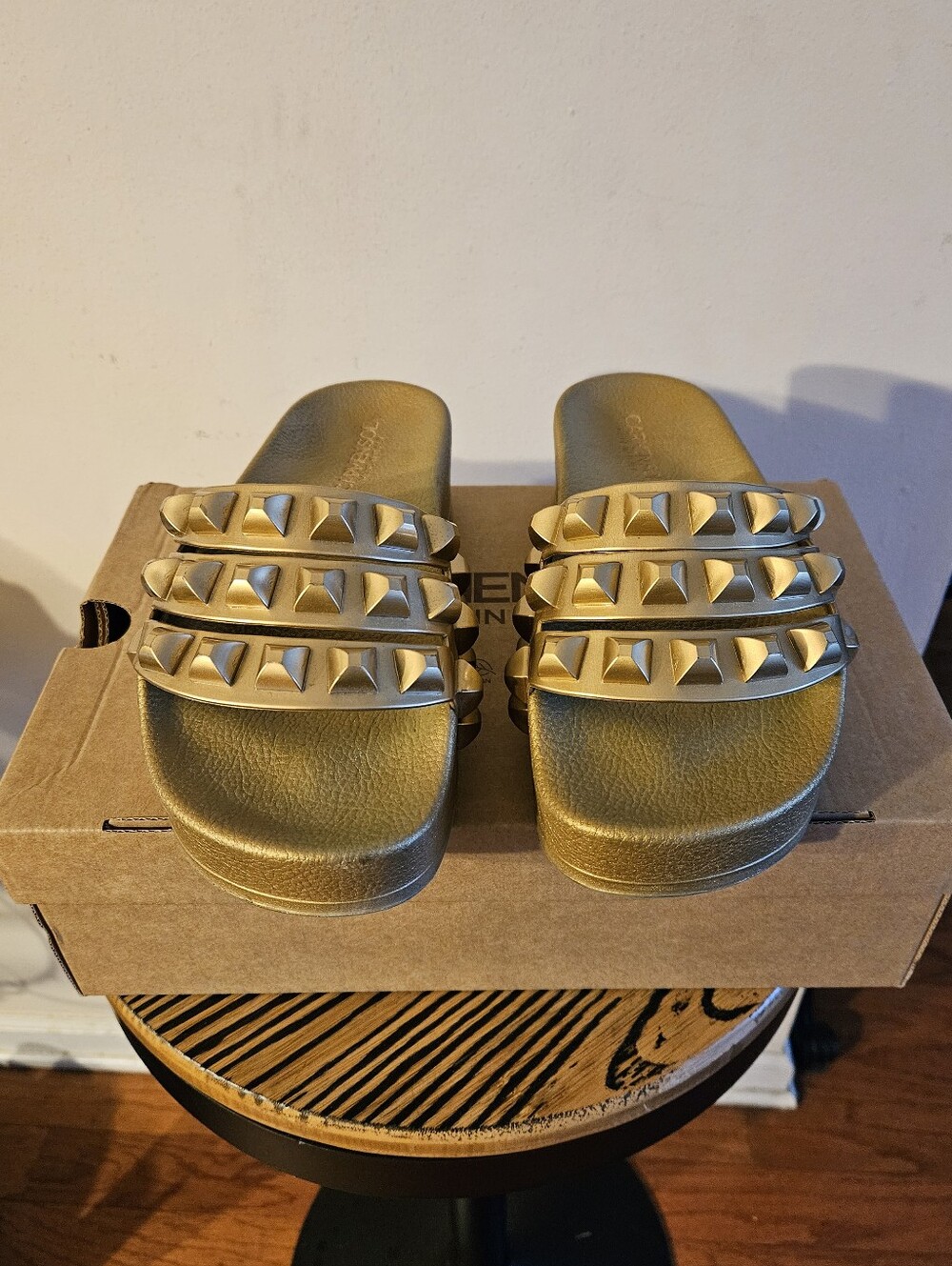 Carmen Sol Gold Studded Slide Sandals